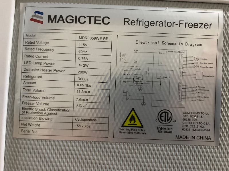 Photo 1 of ***DAMAGED FROM SHIPPING***
MAGICTEC FRIDGE-FREEZER
