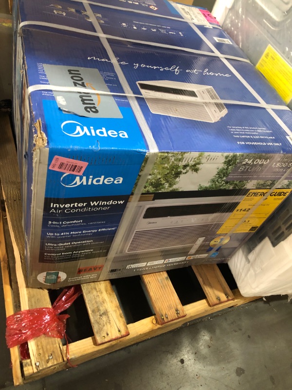 Photo 1 of ***FACTORY SEALED OPENED FOR INSPECTION ***Midea 24,000 BTU Smart Inverter Window Air Conditioner with APP, Alexa Control, 230V AC Unit Cools up to 15,00 Sq. Ft, Quiet Operation, Energy Saving, Remote & Easy Installation Kit, White