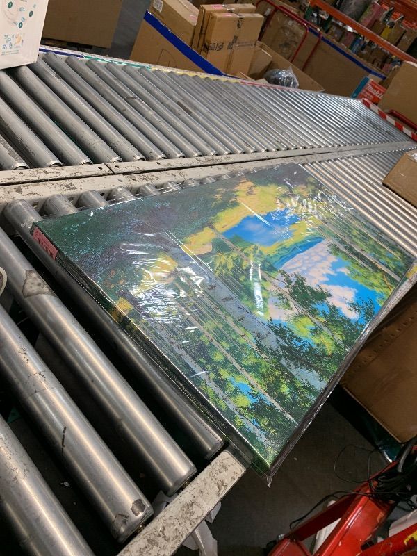 Photo 1 of ***FACTORY SEALED***Trogonup Forest Large Wall Art for Living Room Blue Lake and Green Trees Modern Canvas Prints Mountain Landscape Artwork for Bedroom Office Kitchen Home Decor 20x40 Inch