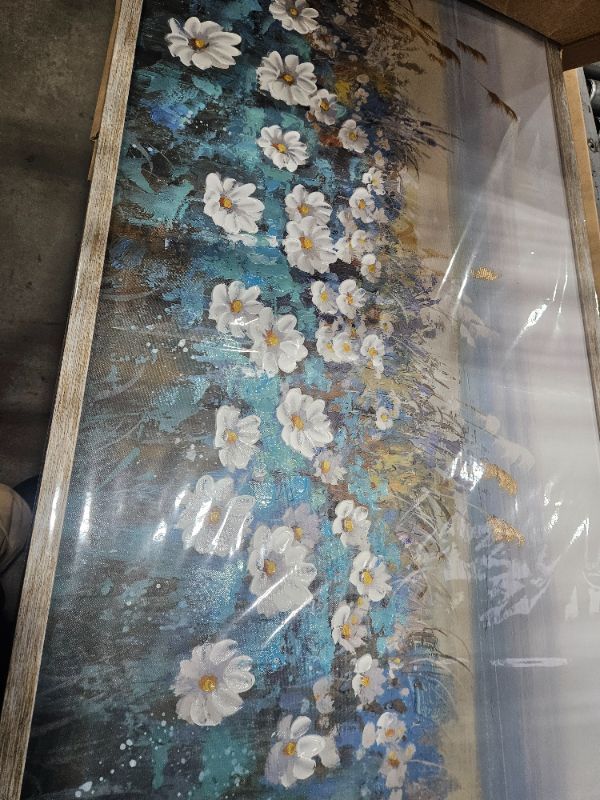 Photo 1 of ***FACTORY SEALED***Arjun Flower Wall Art Canvas Framed Daisy Floral Textured Painting for Living Room, Bedroom Picture Artwork Dining Room Office Home Wall Decor, Large 48"x24"
