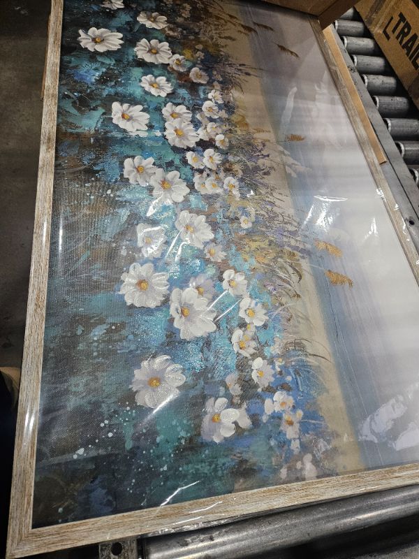 Photo 1 of ***FACTORY SEALED***Arjun Flower Wall Art Canvas Framed Daisy Floral Textured Painting for Living Room, Bedroom Picture Artwork Dining Room Office Home Wall Decor, Large 48"x24"