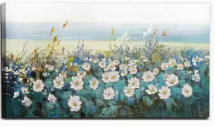 Photo 1 of ***FACTORY SEALED***Arjun Flower Wall Art Canvas Framed Daisy Floral Textured Painting for Living Room, Bedroom Picture Artwork Dining Room Office Home Wall Decor, Large 48"x24"