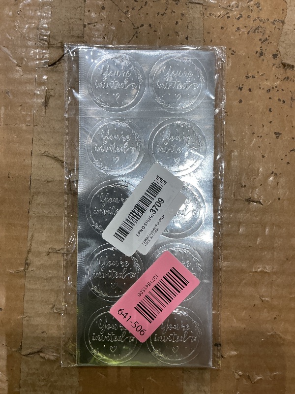 Photo 1 of 100 x You're Invited Embossed Silver Foil Seals Sticker Embossed Raised Sticker Label, Envelope Embossing Seal Stickers, Wedding Sticker Party Invitation Sticker, 1.6” (Silver)