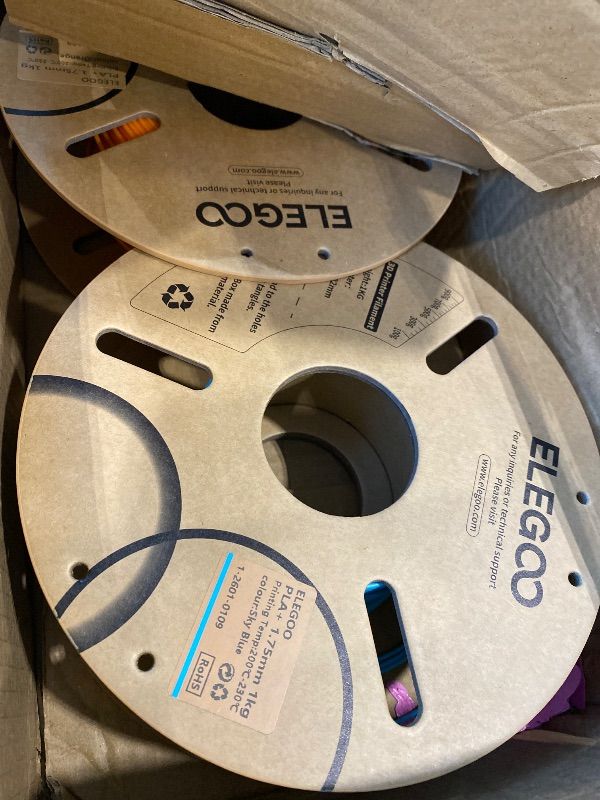 Photo 1 of **MISSING PARTS**
ELEGOO PLA Plus Filament 1.75mm Bundle 4KG, PLA+ Tough 3D Printer Filament Dimensional Accuracy +/- 0.02mm, 4 Pack 1kg Spool(Orange, Yellow, Sea Green, Sky Blue)