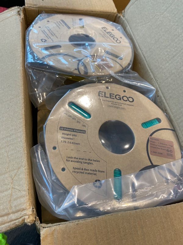 Photo 1 of **MISSING PARTS**
ELEGOO PLA Plus Filament 1.75mm Bundle 4KG, PLA+ Tough 3D Printer Filament Dimensional Accuracy +/- 0.02mm, 4 Pack 1kg Spool(Orange, Yellow, Sea Green, Sky Blue)