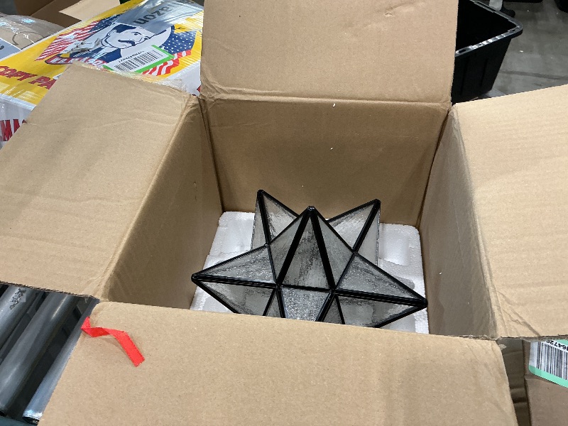Photo 1 of [Part Broken, See Live Photos] AXILAND Moravian Star Light Flush Mount Ceiling Light with Seeded Glass Shade Black for Living Room Bedroom Bathroom Hallway