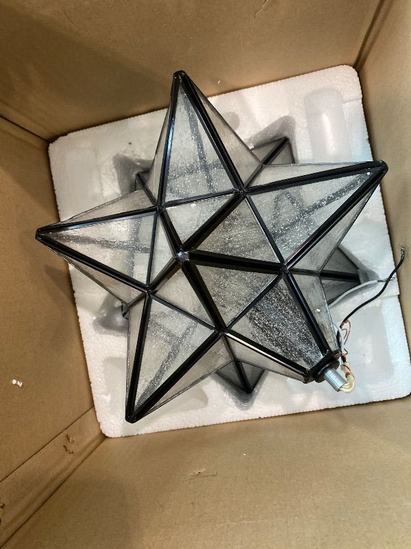 Photo 1 of [Part Broken, See Live Photos] AXILAND Moravian Star Light Flush Mount Ceiling Light with Seeded Glass Shade Black for Living Room Bedroom Bathroom Hallway