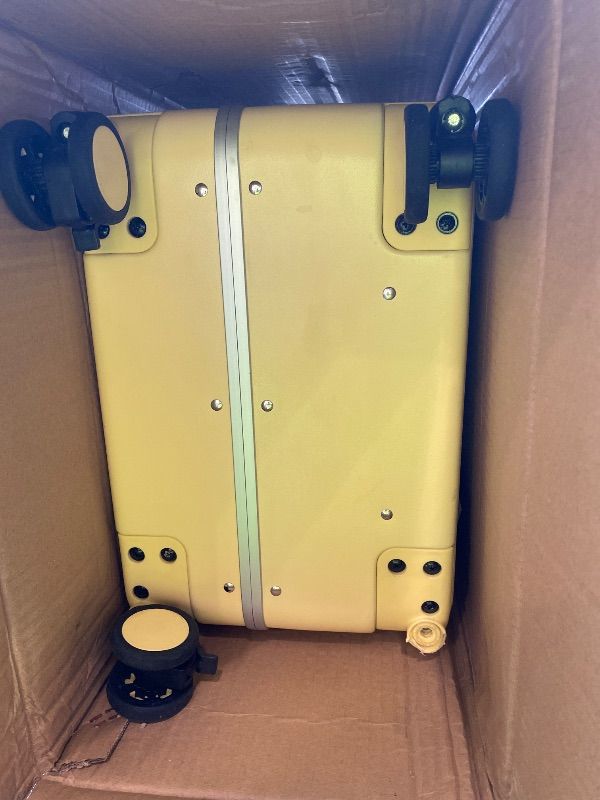 Photo 1 of [DAMAGED] Escape Vault 20 Inch Carry On Luggage, Hard Shell Spinner Suitcase with TSA Lock, Laptop Compartment, USB Charging Port, Cup Holder, Zipperless Design - Yellow
