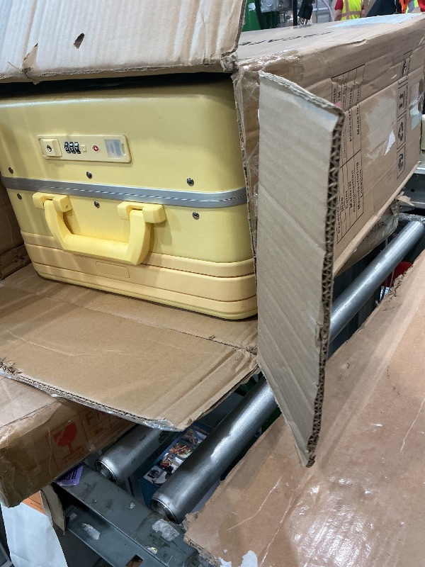 Photo 1 of [DAMAGED] Escape Vault 20 Inch Carry On Luggage, Hard Shell Spinner Suitcase with TSA Lock, Laptop Compartment, USB Charging Port, Cup Holder, Zipperless Design - Yellow
