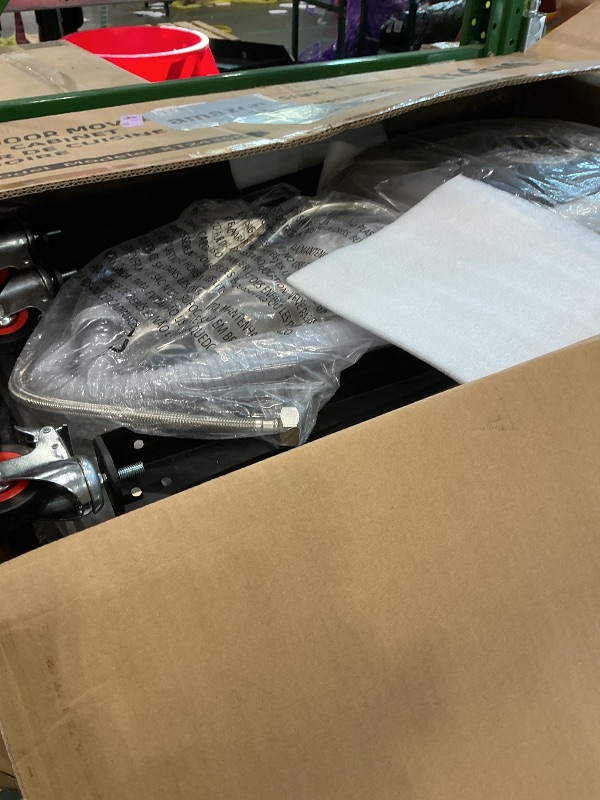 Photo 1 of *MISSING PARTS - see clerk notes*
Feasto Outdoor Kitchen Island with Stainless Steel Sink and Storage Cabinet, 35-Inch BBQ Prep Station with Faucet & Lockable Wheels for Patio, Backyard, and Outdoor Cooking, Black & Silver