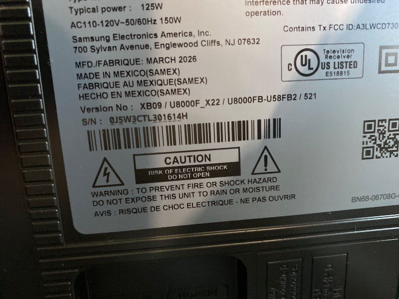 Photo 1 of ***MISSING CABLES*** Samsung 58-Inch Class Crystal UHD U8000F 4K Smart TV (2025 Model) Endless Free Content, Crystal Processor 4K, MetalStream Design, Knox Security, Alexa Built-in