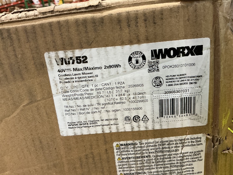 Photo 1 of - [ ] ***AS IS / NO RETURNS - SALE FINAL - FOR PARTS ONLY*** WORX Nitro 21" Cordless Lawn Mower