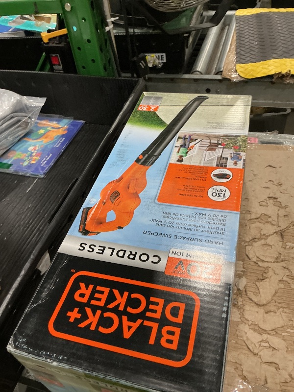 Photo 1 of **NON-FUNCTIONAL**
BLACK+DECKER Cordless Leaf Blower with Battery and Charger 20V MAX, Electric Leaf Blower 130 mph Air Speed, Lightweight Design (LSW221)