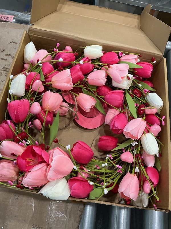 Photo 1 of **Similar item**
Pink Tulip Wreath Spring Wreaths for Front Door Zmtyykh Artificial Floral Door Wreath for Valentine’s Day Easter Summer Decor for Outdoor Indoor Window Wall Front Porch Farmhouse Home 22 Inch