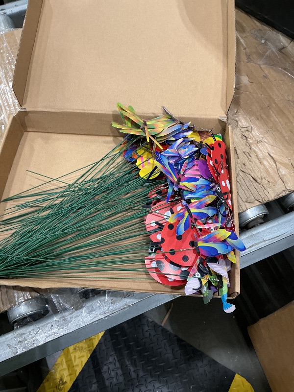 Photo 1 of 100 Pcs Butterfly Garden Decorations 9.8 Inch Assorted Decorative Plant Stakes Include Bee Hummingbird Ladybug Dragonfly Butterfly Stake for Flower Bouquet Spring Outdoor Indoor Lawn Wall Patio