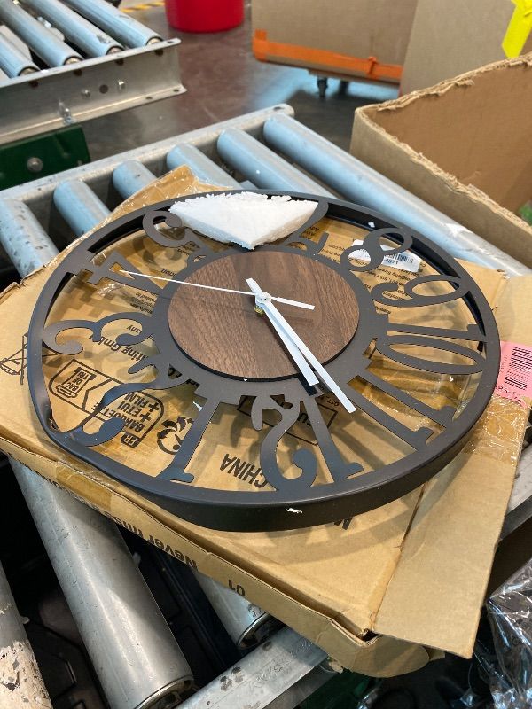 Photo 1 of [BENT] [MINOR DAMAGE] LEIKE Large Wall Clocks,Silent,Non Ticking,Battery Operated Small Vintage Round Modern Wood Wall Clock for Living Room, Bedroom,Kitchen,Farmhouse,Office Decor-13.5 Inch(Black-Arabic Number)