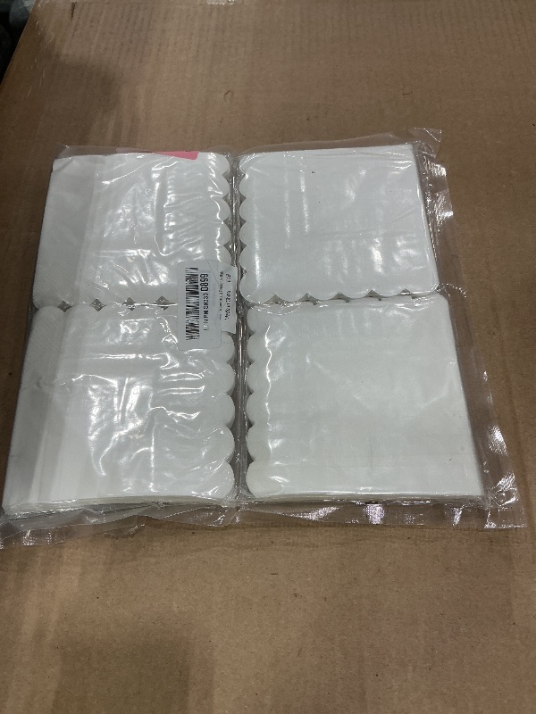 Photo 1 of 100 Pcs White Cocktail Napkins, 2-Ply Disposable Small Paper Napkins for Beverage, Dessert, Appetizer, 5x5 Inch Scalloped-Edge Cocktail Napkins for Bar, Party, Wedding, Birthday, Dinner & Everyday Use