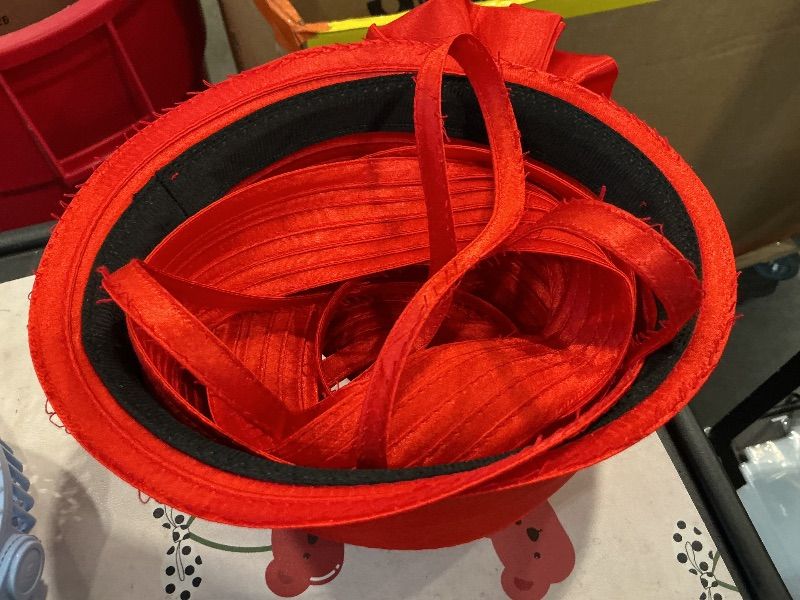 Photo 1 of [Brim Ripped, needs repairs] Lady Church Derby Dress Cloche Hat Fascinator Floral Tea Party Wedding Bucket Hat S051 (38-Red)