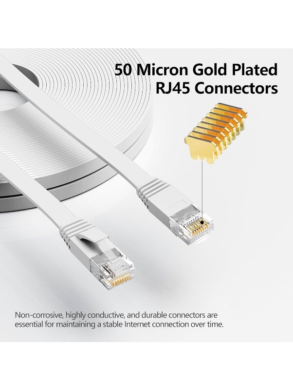 Photo 1 of  Ethernet Cable 100ft, 10Gbps Support Cat8 Cat7 Network, Flat RJ45 LAN Patch Cable, High-Speed Wired Internet Cable for Router, Modem, Switch, Gaming Consoles, PC, Streaming Devices, White