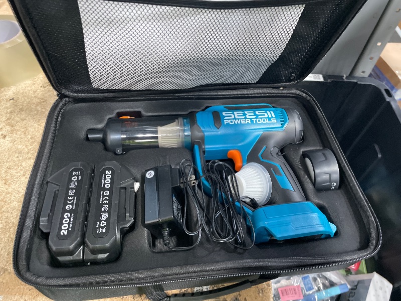 Photo 1 of (UNFUNCTIONAL BATTERIES) SEESII 2-IN-1 Tire Inflator & Car Vacuum with 2×2000mAh Batteries, 150PSI Rapid Portable Air Compressor, 20000Pa Suction, 21V Cordless Air Pump, Digital Gauge, LED Light for Car, Ball, Bike, Home