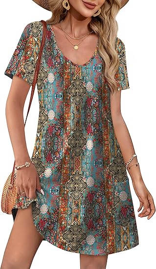 View 1 of *****reference photos ****dress design is different from stock photos ****Floral Dresses for Women Summer Beach Sleeveless Sundress Pockets Swing Casual Loose Tshirt Dress(Small Floral Black,L)