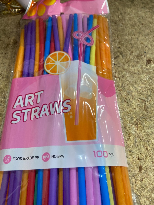 Photo 1 of [100 Pack] 10.24" High Extra Long Flexible Plastic Straws, Disposable Drinking Straws, Colorful Bendy Straws - Assorted Colors