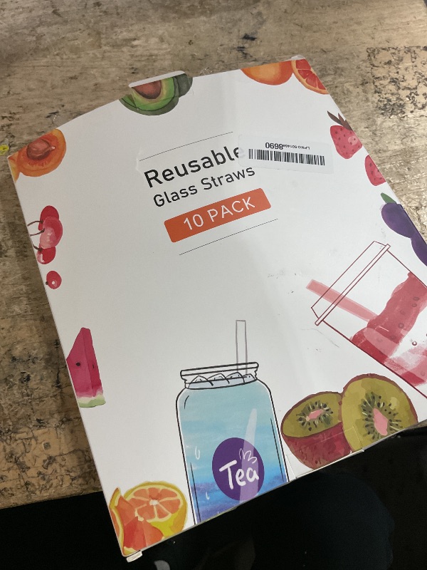 Photo 1 of [10 Pcs] Reusable Clear Bent Glass Straws - 9" x 8 mm Glass Straws Shatter Resistant With 2 Cleaning Brushes for 16&20oz Glasses Cups