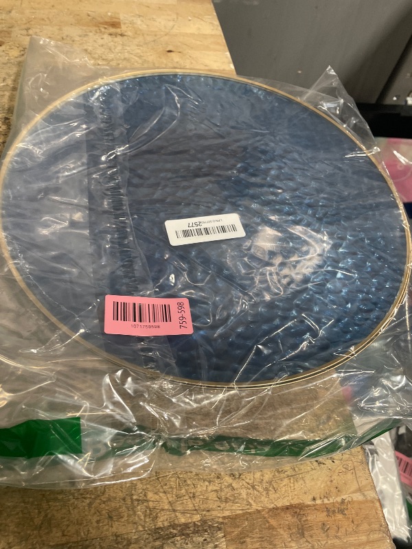 Photo 1 of [Blue Hammered With Gold Rim 4 Pack] 13'' Charger Plates Blue Hammered With Gold Rim Plastic Heavy Duty Disposable Dinner Chargers Serveware Dishes Platters Tableware for parties, Weddings