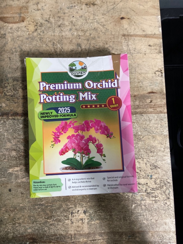 Photo 1 of [Upgraded] DUSPRO Orchid Potting Mix for Repotting with Forest Moss, Pine Bark, Perlite & Pumice, Orchid Bark Potting Mix, Orchid Repotting Soil, Drainage Indoor Potting, Orchid Pot Not Included,1 QRT