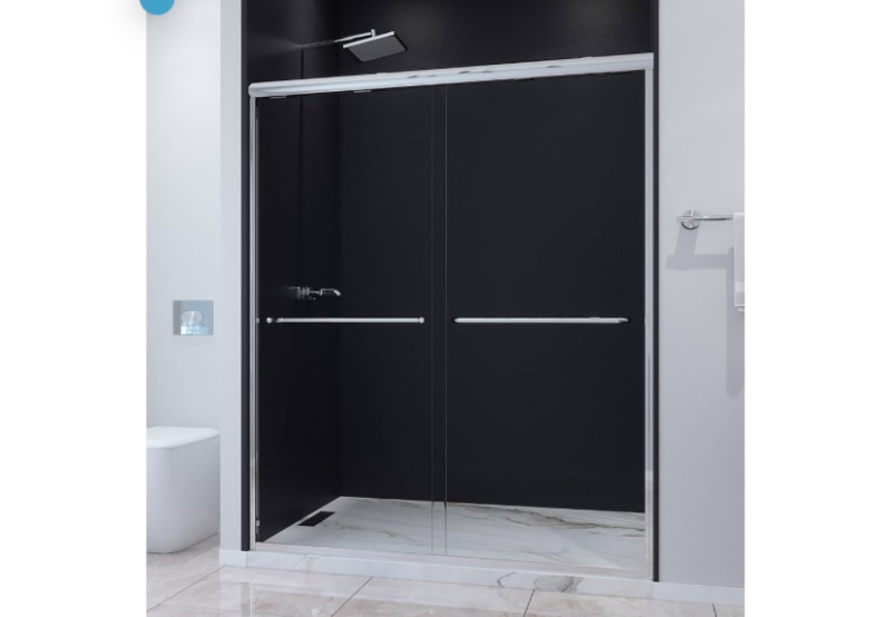 Photo 1 of Classic 56-59" W x 72" H Semi-Frameless Double Sliding Glass Shower Door with 1/4" Clear Tempered Safety Glass (Chrome) (sealed) 