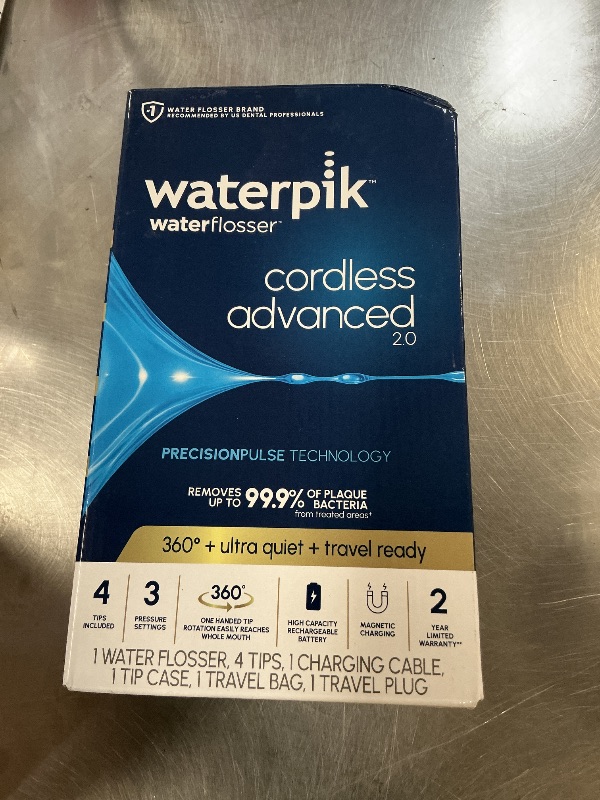 Photo 1 of Waterpik Cordless Advanced 2.0 Water Flosser For Teeth, Gums, Braces, Dental Care With Travel Bag and 4 Tips, ADA Accepted, Rechargeable, Portable, and Waterproof, White WP-580, Packaging May Vary