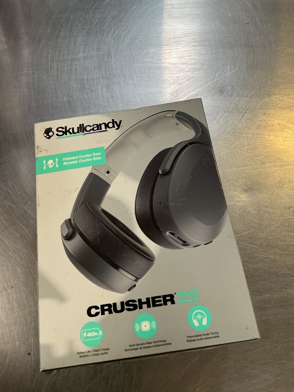 Photo 1 of Skullcandy Crusher Evo Wireless Bluetooth Headphones with Multi-Sensory Bass, Noise Isolating Over-Ear Fit, Up to 40 Hours Battery, Microphone for iPhone Android - Chill Grey