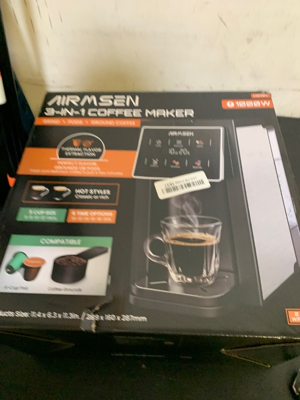 Photo 1 of AIRMSEN Grind & Brew Coffee Maker with Built-in Grinder (2026 Model) - Single-Serve, Compatible with K-Cup Pods & Ground, 1000W Fast 6-14oz Brewer, Descaling Alert, Touchscreen & 50oz Removable Tank
