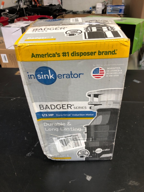 Photo 1 of InSinkErator Garbage Disposal with Power Cord, Badger 1, Standard Series, 1/3 HP Continuous Feed, Black