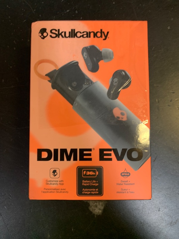 Photo 1 of Skullcandy Dime Evo Wireless Earbuds, Bluetooth Headphones, Noise Isolating Fit, Up to 36 Hours Battery, Microphone for iPhone Android, Easy Carry with Clip-Anywhere Case - True Black