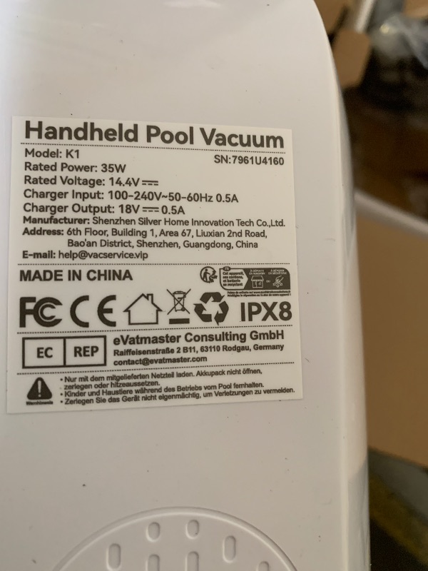 Photo 1 of K1 Handheld Pool Vacuum,Pool Vacuum for Above Ground Pool,Rechargeable Pool Cleaner with Extention Pole,16.8GPM,70 Mins Runtime,Above Ground Pool Vacuum for Inground Pools, Spas, Hot Tubs,White