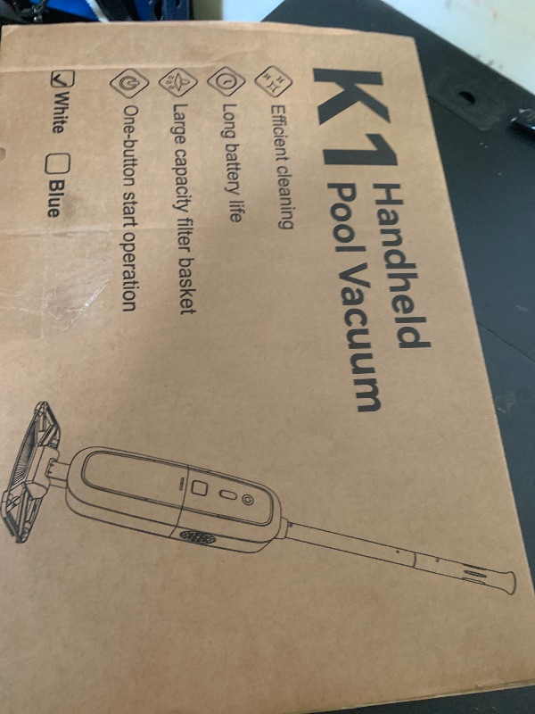 Photo 1 of K1 Handheld Pool Vacuum,Pool Vacuum for Above Ground Pool,Rechargeable Pool Cleaner with Extention Pole,16.8GPM,70 Mins Runtime,Above Ground Pool Vacuum for Inground Pools, Spas, Hot Tubs,White