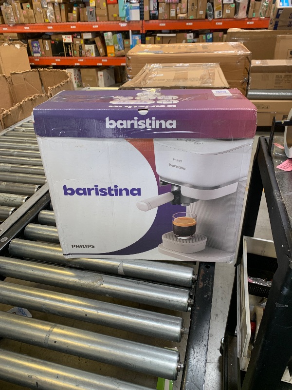 Photo 1 of Philips Baristina Espresso Machine, Grind, Tamp & Brew Coffee Beans in One Swipe, Compact, 16 Bar Pump Pressure, Automatic Grinder, White with Mango Portafilter (BAR310/50)