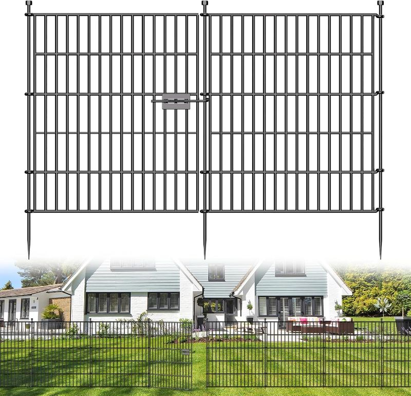 Photo 1 of 10 Panels No Dig Decorative Outdoor Garden Fence with Gate for Yard, 32 in(H) X 23.6 ft(L) Animal Barrier Fencing Rustproof Metal Wire Panel Border for Dog, Rabbits, and Patio Temporary Ground Stakes
