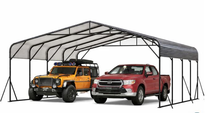Photo 1 of Garvee Heavy Duty 20x20 FT Metal Carport with Reinforced Base and Galvanized Steel Roof - Outdoor Weatherproof Garage Shelter Canopy for SUV, Truck, Boats - Grey PART C AND D (IMPARTIAL SET) 
