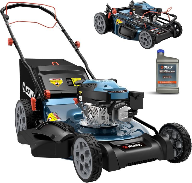 Photo 1 of SENIX Gas Lawn Mower, 22" Self Propelled Gas Powered Lawnmower with 170cc OHV 4-Cycle Engine, 3-in-1 Walk-Behind Push Lawn Mower, 6-Position Height Adjustment
