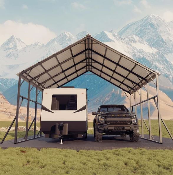 Photo 1 of Garvee Heavy-Duty 20x20 ft Metal Carport Garage – 2-Car Shelter – 120° Steep Tone Vertical Roof for Best Snow Shedding – 173" High for RVs & Tractors (part e only) PARTIAL SET
