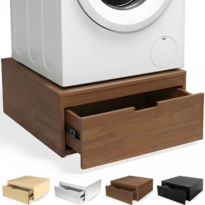 Photo 1 of Laundry Pedestal with Storage Drawer, Heavy Duty Washer Dryer Pedestal 28" Universal Fit Anti-Vibration Washing Machine Riser, 500 LBS Capacity (Walnut)
