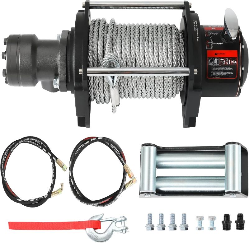 Photo 1 of Hydraulic Winch 15000LBS,2/5"x78FT Steel Cable - BMR80 Motor, 36:1 Gear Ratio - Great for Wreckers, Trailers & Vehicle Recovery (78FT Steel Rope/15,000 LBS)
