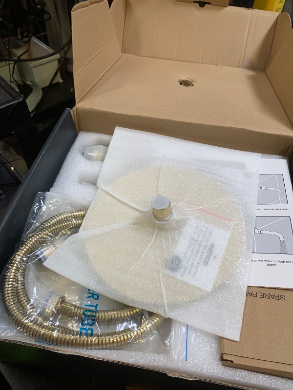 Photo 1 of RF SUNUAN Shower System with Tub Spout, Gold Bathtub Shower Faucet Set, 8" Rain Shower Head and Handheld Spray Combo, Round Shower Head and Handle Set with Tub Spout (Valve Included), Brushed Gold
