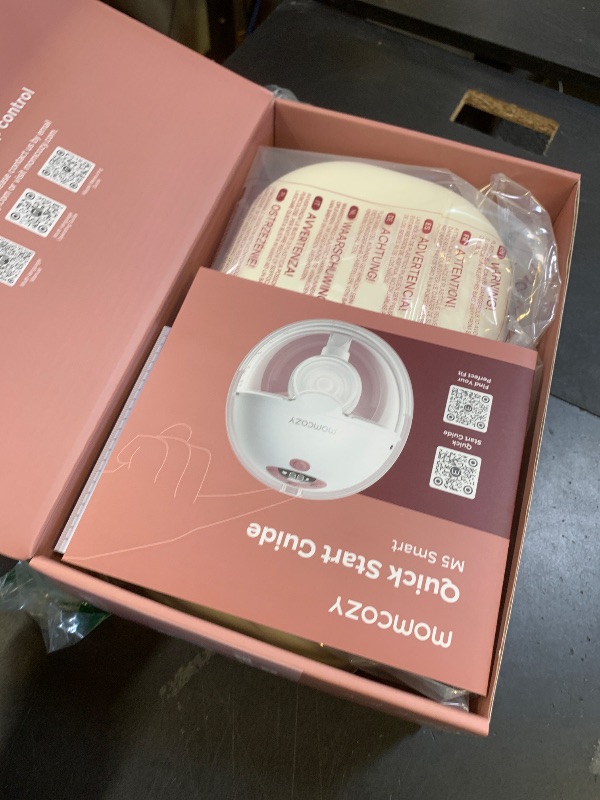 Photo 1 of Momcozy M5 Smart APP Controlled Wearable Breast Pump, Hands-Free Wireless Electric Pump, 3 Modes 9 Suction Levels, BPA-Free, Portable Lightweight, 24mm Flange, 2-Pack Quill Gray