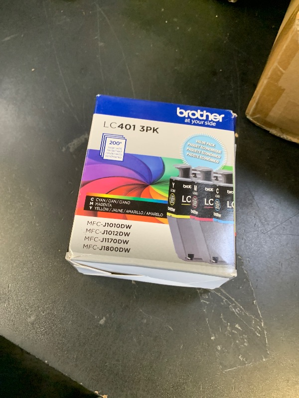 Photo 1 of Brother Genuine LC401 Standard Yield 3-Pack Ink Cartridges – Includes 1 Cartridge Each of Cyan, Magenta and Yellow , 3 Count (Pack of 1)