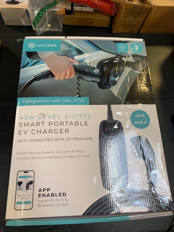 Photo 1 of Lectron Level 2 J1772 Charger (WiFi Version) - 240V, 40 Amp, NEMA 14-50 Plug, 16 ft Extension Cord - Portable Electric Car Charger for J1772 Evs
