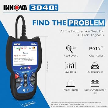 Photo 1 of INNOVA 3040RS, OBD2 Scanner, Live Data Streamer, Battery/Alt Tester, Reset Check Engine Light/Brake Light/Oil Light, Free Mechanic Recommended Fix & Parts & Est Repair Cost, Free Updates