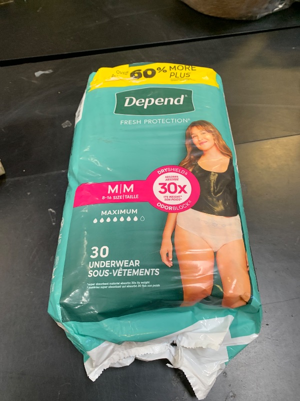 Photo 1 of Depend Fresh Protection Adult Diapers, Incontinence Underwear for Women, Disposable, Maximum, Medium, Blush, 30 Count, Packaging May Vary